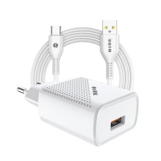 S-Link Telefon töltő  -  SL-EC40T  (1db USB, 5V / 2.4A, 12W, Gyorstöltés, USB Type-C, 100cm adat + töltőkábel, fehér)