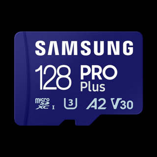 SAMSUNG Memóriakártya, PRO Plus microSDXC kártya 128GB, CLASS 10, UHS-I, U3, V30, A2, + Adapter, R180 / W130