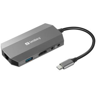 Sandberg Notebook Dokkoló - USB-C 6in1 Travel Dock (USB-C bemenet; HDMI + 2xUSB3.0 + USB-C + RJ45 + SD kimenet)