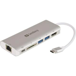 Sandberg Notebook Dokkoló - USB-C Dock HDMI + LAN + SD + USB,61W (USB-C bem. / HDMI + USB3.0 + USB-C + RJ45 + SD kim.)