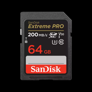 SANDISK 121595, SDXC EXTREME PRO KÁRTYA 64GB, 200 / 90 MB / s , UHS-I, Class 10, U3, V30