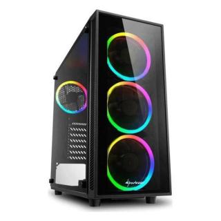 Sharkoon Számítógépház - TG4 RGB (fekete; üveg oldal; alsó táp; ATX; 4x120mm RGB Ventillátor; 2xUSB3.0; I / O)