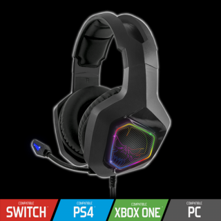 Spirit of Gamer Fejhallgató - ELITE H50 Black (MultiPlatform, RGB, 3.5mm Jack, mikrofon, hangerőszabályzó, nagy-párnás)