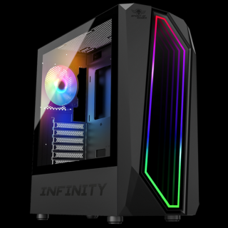 Spirit of Gamer Számítógépház - INFINITY Black (fekete, ablakos, 8x12cm ventilátor, alsó táp,  ATX, 1xUSB3.0, 2xUSB2.0)