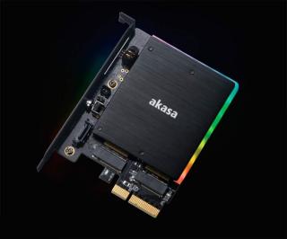 SSD beépítő keret Akasa M.2 PCIe és M.2 SATA SSD adapter RGB LED