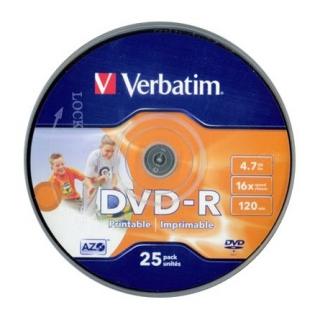 Verbatim DVD-R írható DVD lemez 4,7GB matt nyomtatható 25db hengeres