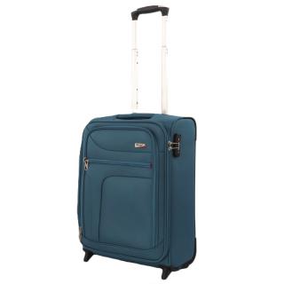 Verage kabinbőrönd 55x39x20/25cm, kétkerekű gurulós bőrönd, petrolkék színben