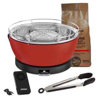 Feuerdesign Vesuvio asztali faszenes grill, 33cm, kiegészítőkkel, hordtáskával - piros
