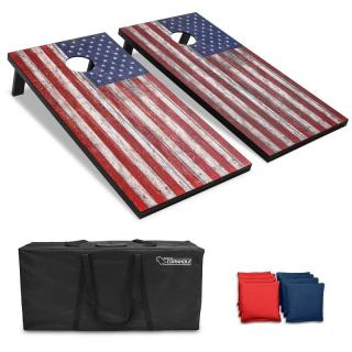 GoSports Cornhole játékszett, amerikai zászlós mintával, 120x60cm, 8db zsákkal, hordtáskában