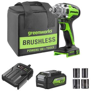 GreenWorks GD24ID3 24V akkus ütvecsavarozó, 4Ah akkumulátorral, töltővel, 4 kulccsal, hordtáskába...