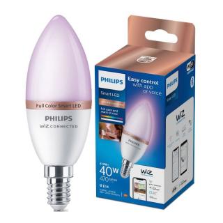 Philips intelligens RGB LED izzó, gyertya, Wi-Fi, Bluetooth, C37, E14, 4,9 W (40 W), 470 lm, szín...