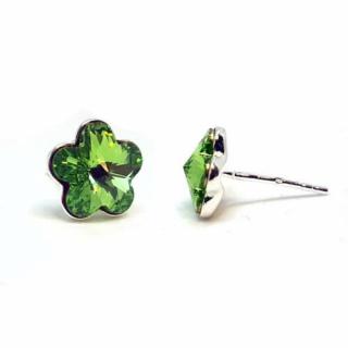 925 ezüst fülbevaló ékszer Swarovski® kristállyal - Virágos, Peridot