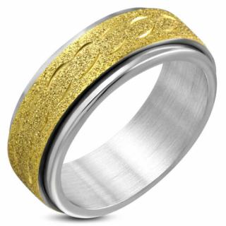 Arany és ezüst színű, középen forgó homokfújt nemesacél gyűrű-10