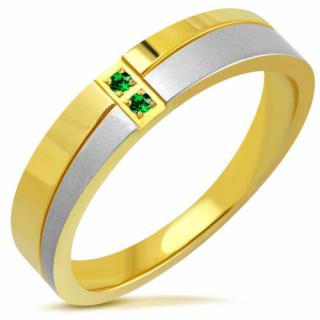 Arany és ezüst színű nemesacél gyűrű ékszer, zöld színű cirkónia kristállyal-10