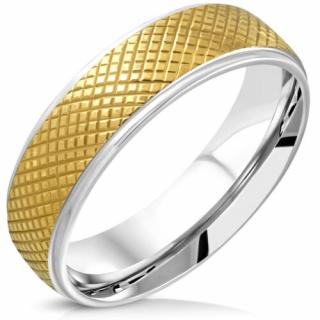 Arany-ezüst színű rácsozott nemesacél gyűrű ékszer-5