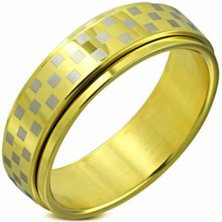 Arany színű sakkmintás, középen forgó nemesascél karikagyűrű-10