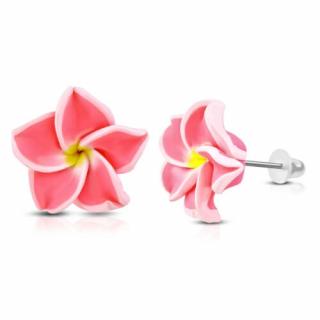 Élénk rózsaszín-fehér pluméria virág fülbevaló
