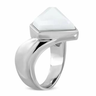 Ezüst színű gyémánt alakú fehér köves nemesacél gyűrű ékszer-6,5