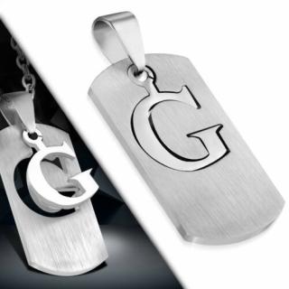 Ezüst színű, két részes, kivágott "G" betű mintájú nemesacél medál