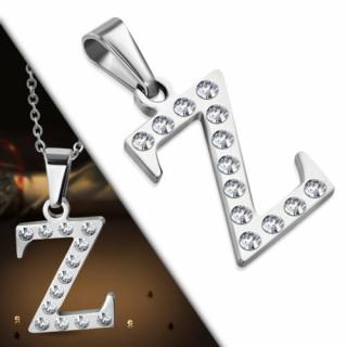 Ezüst színű nemesacél betű medál cirkónia kristályokkal "Z"