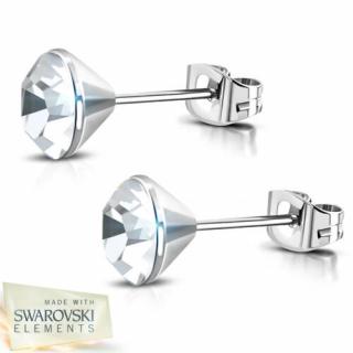 Ezüst színű nemesacél fülbevaló, átlátszó Swarovski kristállyal - 3 mm
