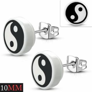 Fehér színű akril fülbevaló Yin-Yang mitával