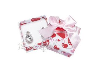 Fehér színű, rózsaszín szívecskés ékszertartó doboz, masni dísszel (gyűrű, fülbevaló, medál, nyaklánc)