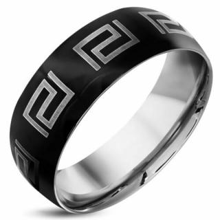 Fekete és ezüst színű, görög mintás nemesacél gyűrű ékszer