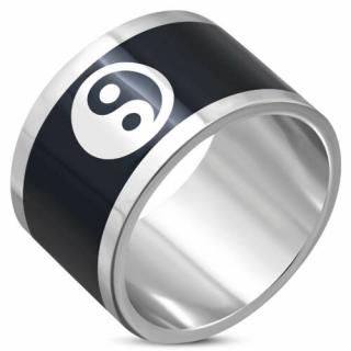 Fekete és ezüst színű, Yin-Yang mintás nemesacél gyűrű-10
