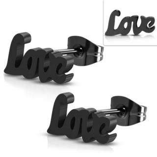 Fekete színű nemesacél fülbevaló "LOVE" felirat