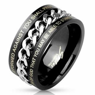 Fekete színű nemesacél gyűrű, középen forgó ezüst színű lánccal-11