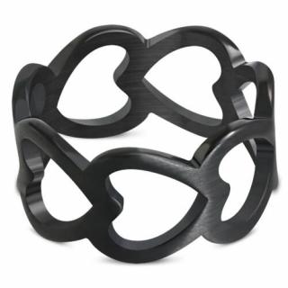 Fekete színű nemesacél gyűrű, szív alakú mintával-6