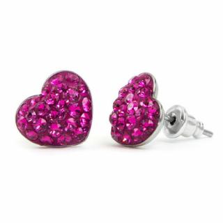 Gömbölyű szíves Swarovski® kristályos nemesacél fülbevaló - Fuchsia