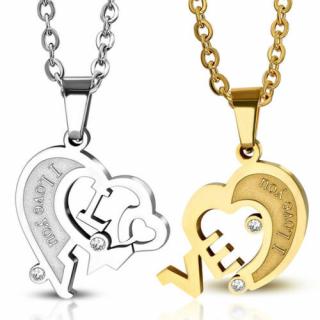" I love you" Arany-ezüst színű szív alakú páros nemesacél medál cirkónia kővel