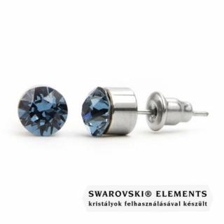 Jazzy kék Swarovski® kristályos fülbevaló - Kerek foglalatos - Denim Blue