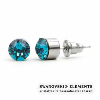 Jazzy kék Swarovski® kristályos fülbevaló - Kerek foglalatos - Indicolite