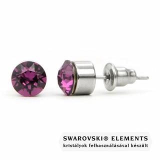 Jazzy lila Swarovski® kristályos fülbevaló - Kerek foglalatos Amethyst