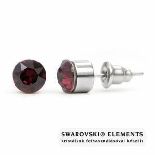 Jazzy piros Swarovski® kristályos fülbevaló - Kerek foglalatos Burgundi