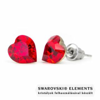 Jazzy piros Swarovski® kristályos fülbevaló - Szív Light Siam - 10mm