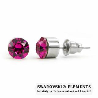 Jazzy sötét rózsaszín SWAROVSKI® kristályos fülbevaló - Kerek foglalatos Fuchsia