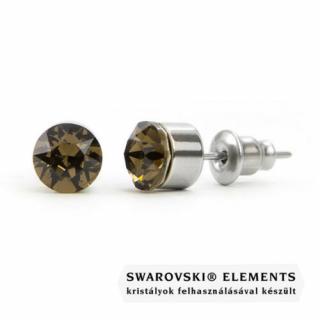 Jazzy szürke Swarovski® kristályos fülbevaló - Kerek foglalatos Smoky Quartz