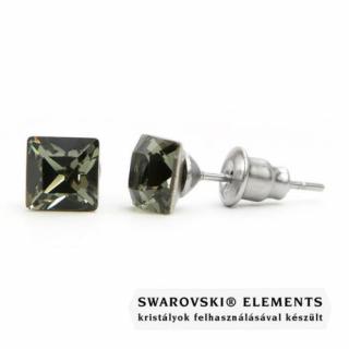 Jazzy szürke Swarovski® kristályos fülbevaló - Négyzet Black Diamond