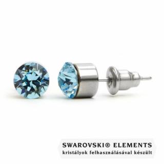 Jazzy világos kék Swarovski® kristályos fülbevaló - Kerek foglalatos Aquamarine
