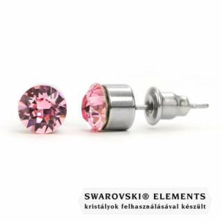 Jazzy világos rózsaszín SWAROVSKI® kristályos fülbevaló - Kerek foglalatos Light Rose