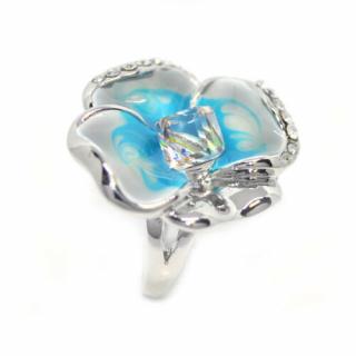 Kék árvácska Swarovski kristályos gyűrű, ezüst színű-6