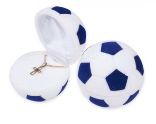 Kék és fehér színű, focilabda alakú ékszertartó doboz
