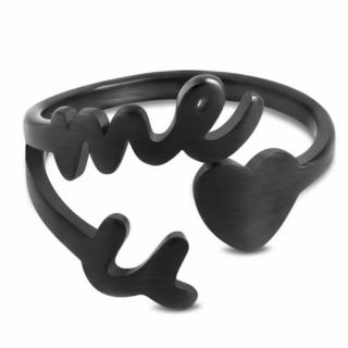 Love me - Fekete színű nemesacél gyűrű, szív alakú mintával-7