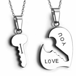 "Love you" Szív alakú ezüst színű nemesacél páros medál kulccsal