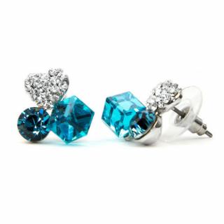 Nadin Swarovski kristályos fülbevaló - Kék kocka-szív