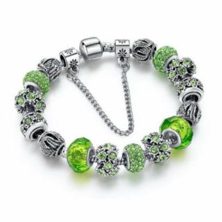 Pandora stílusú kristályos karkötő  - Zöld